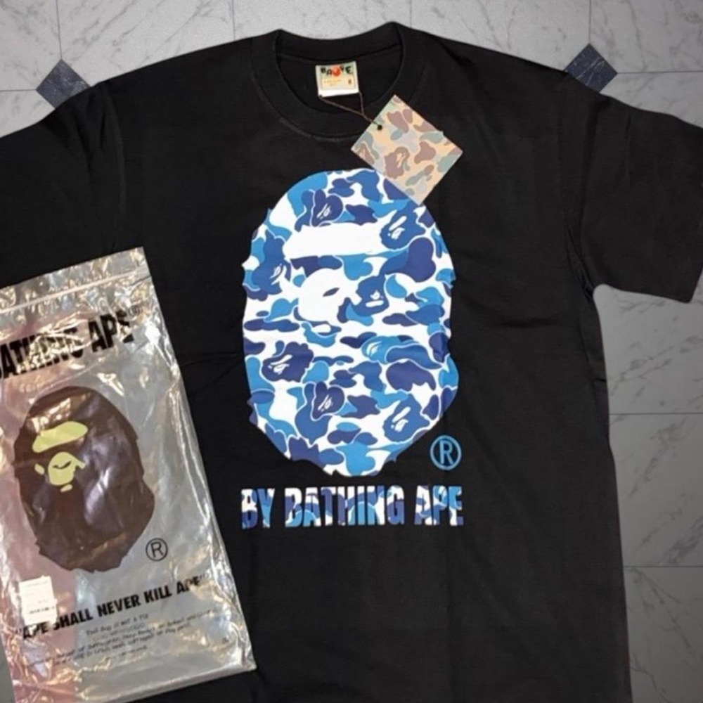 BAPE ABC Camo Blue Ape Head Black Tee Size S